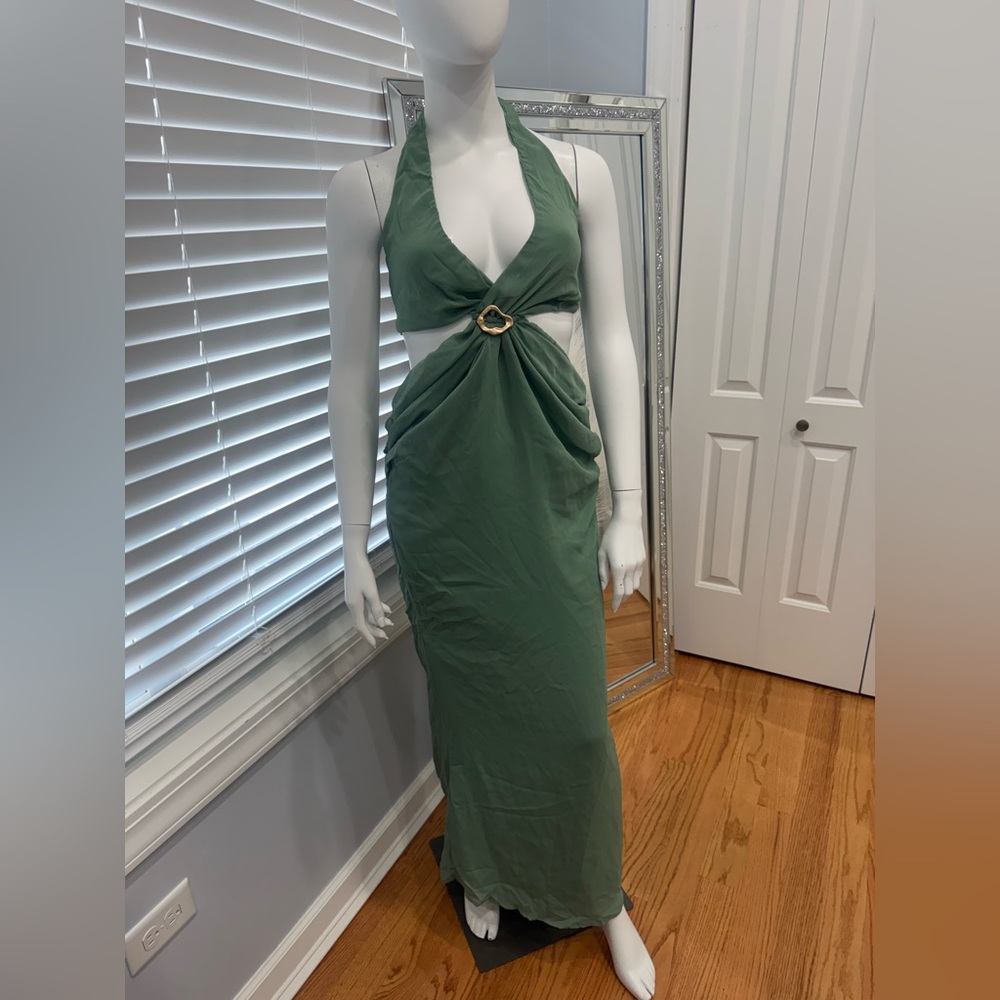 Missguided Sage Green Backless Maxi Dress